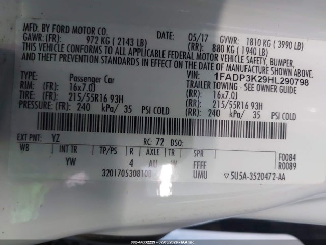 Ford FOCUS SE 2017 1FADP3K29HL290798 Image 9