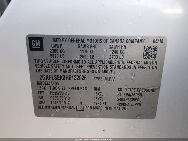Aukcja sprzedaży 2017 Gmc Terrain Sle-1, vin: 2GKFLSEK3H6122026, numer aukcji: 44332251