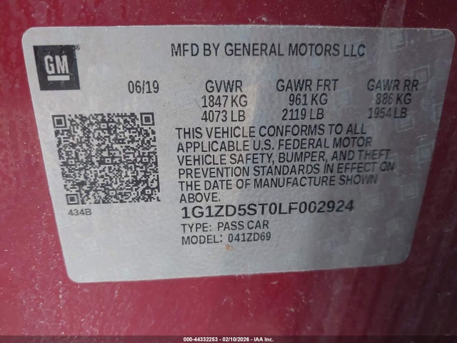 1G1ZD5ST0LF002924 Chevrolet Malibu Fwd Lt