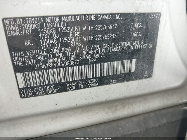 2T3H1RFV0LW083873 Toyota RAV4 LE