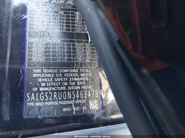 2022 Land Rover Range Rover Hse Westminster Edition მანქანა იყიდება აუქციონზე, vin: SALGS2RU0NS463478, აუქციონის ნომერი: 44332289