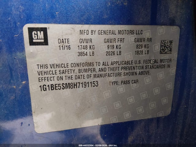 1G1BE5SM8H7191153 Chevrolet Cruze Lt Auto
