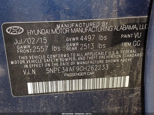 5NPE34AF9GH262233 Hyundai Sonata Sport