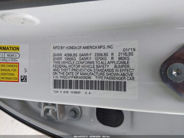 1HGCV1F49KA039246 Honda ACCORD EX