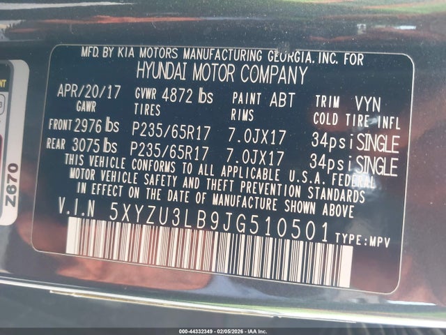 5XYZU3LB9JG510501 Hyundai Santa Fe Sport 2.4l