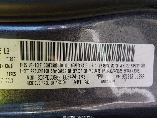 44332362 :رقم المزاد ، 3C4PDCDG0FT665424 vin ، 2015 Dodge Journey Limited مزاد بيع