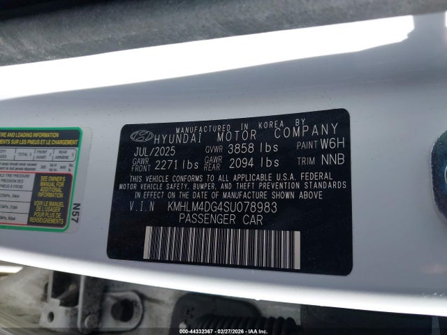 Aukcja sprzedaży 2025 Hyundai Elantra Sel Sport, vin: KMHLM4DG4SU078983, numer aukcji: 44332367