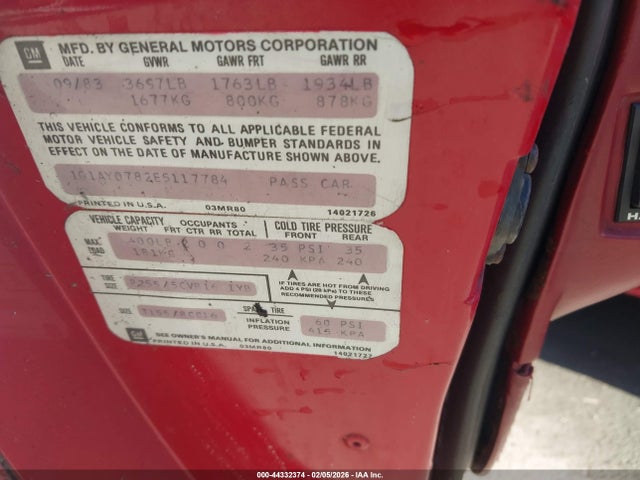 1984 CHEVROLET CORVETTE 1G1AY0782E5117784 Photo 8