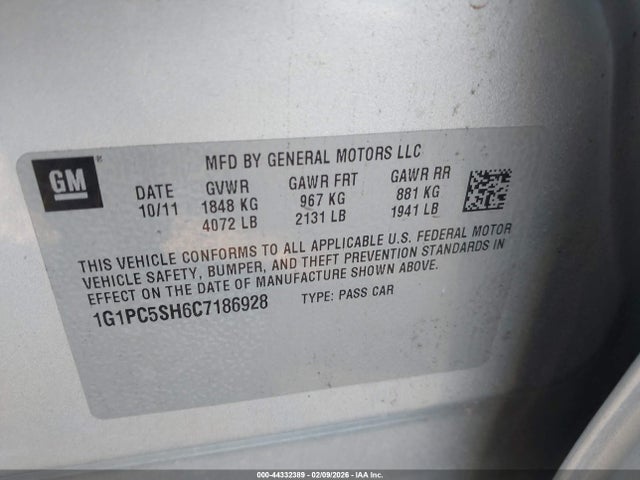 2012 CHEVROLET CRUZE 1G1PC5SH6C7186928 Photo 8