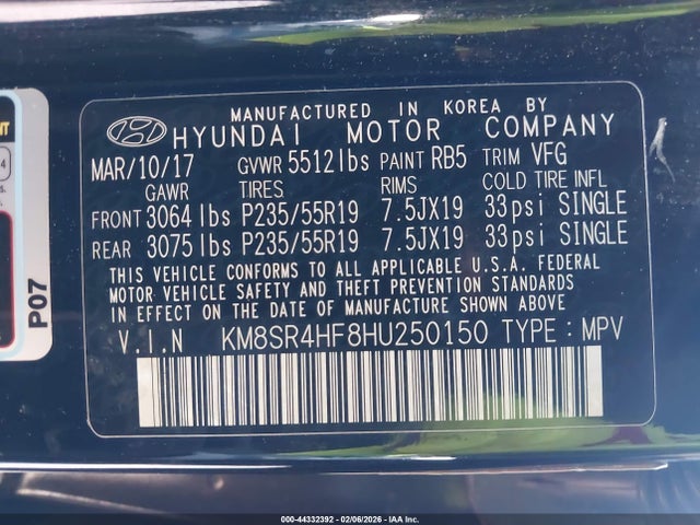 Hyundai Santa Fe Limited Ultimate 2017 KM8SR4HF8HU250150 Image 9