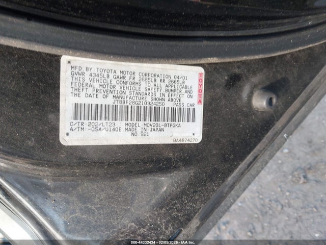 44332424 :رقم المزاد ، JT8BF28G210324250 vin ، 2001 Lexus Es 300 مزاد بيع