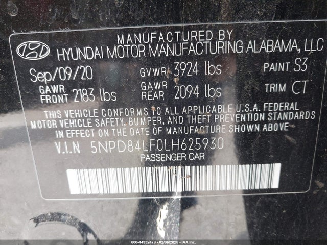 5NPD84LF0LH625930 Hyundai Elantra Value Edition