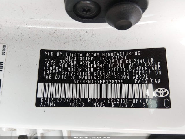 2021 TOYOTA COROLLA 5YFHPMAEXMP228339 Photo 8