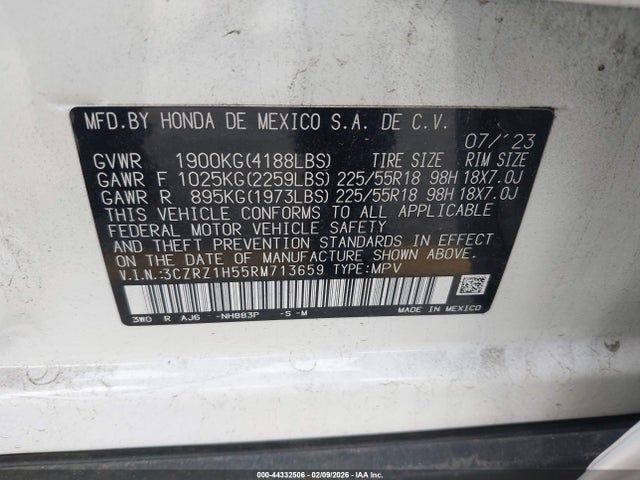 3CZRZ1H55RM713659 Honda Hr-v 2wd Sport/2wd Sport W/o Bsi