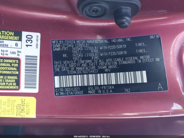 5TDXK3DC1GS754823 Toyota Sienna