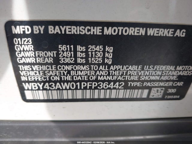 44332542 :رقم المزاد ، WBY43AW01PFP36442 vin ، 2023 Bmw I4 Edrive35 مزاد بيع