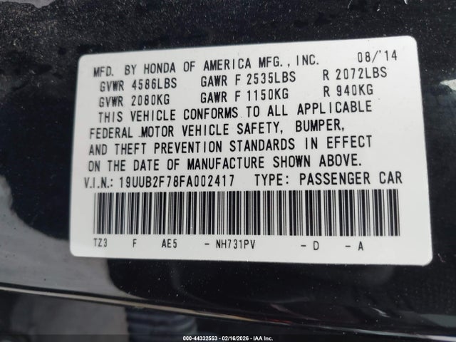 Продаж на аукціоні авто 2015 Acura Tlx V6 Advance, vin: 19UUB2F78FA002417, номер лоту: 44332553