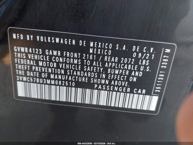44332559 :رقم المزاد ، 3VWC57BU3MM082510 vin ، 2021 Volkswagen Jetta 1.4t R-line/1.4t S/1.4t Se مزاد بيع
