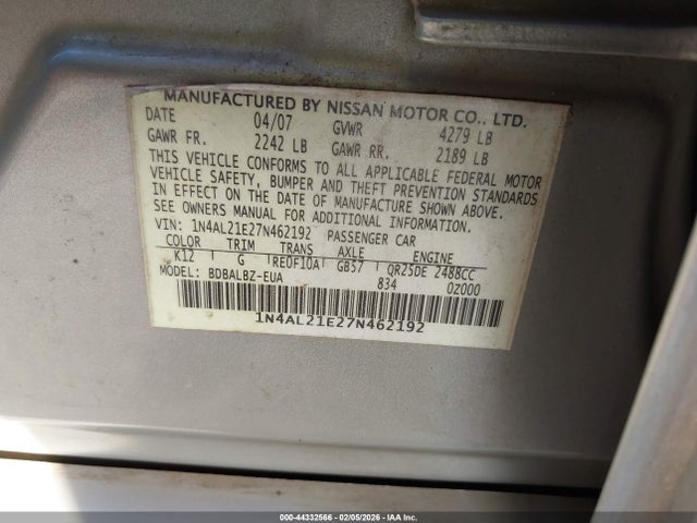 2007 NISSAN ALTIMA 1N4AL21E27N462192 Photo 8