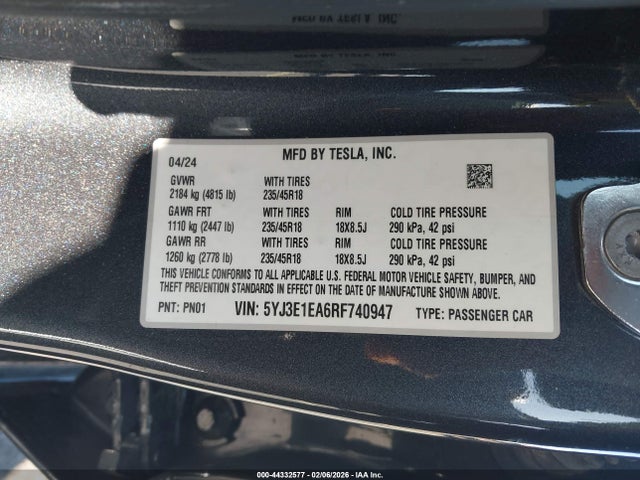 2024 TESLA MODEL 3 5YJ3E1EA6RF740947 Photo 8