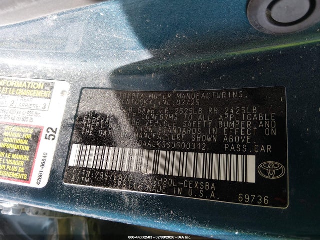 4T1DAACK3SU600312 Toyota CAMRY SE