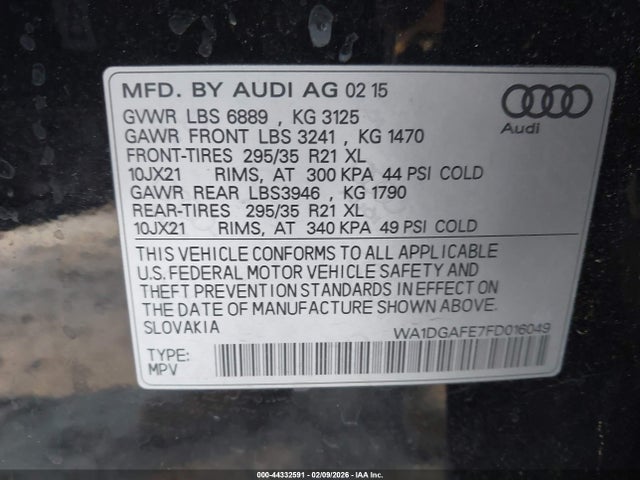 Продажа на аукционе авто 2015 Audi Q7 3.0t S Line Prestige, vin: WA1DGAFE7FD016049, номер лота: 44332591