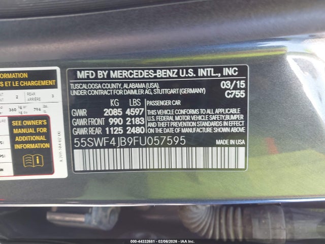 Продаж на аукціоні авто 2015 Mercedes-benz C 300 Luxury/sport, vin: 55SWF4JB9FU057595, номер лоту: 44332681
