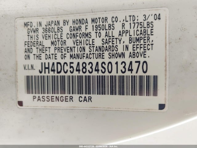 Aukcja sprzedaży 2004 Acura Rsx, vin: JH4DC54834S013470, numer aukcji: 44332729