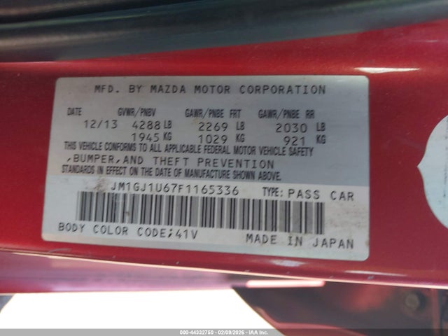 44332750 :رقم المزاد ، JM1GJ1U67F1165336 vin ، 2015 Mazda Mazda6 I Sport مزاد بيع