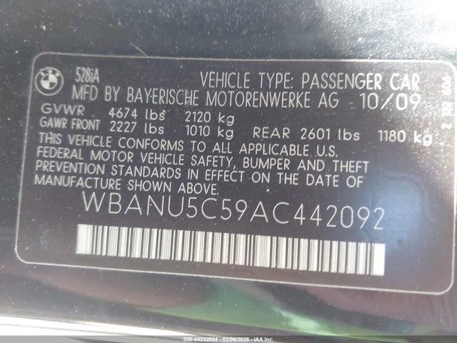 2010 BMW 528I WBANU5C59AC442092 Photo 8
