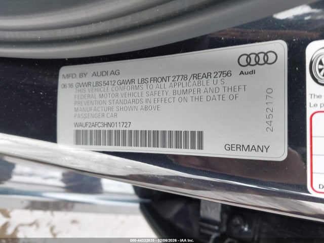 44332835 :رقم المزاد ، WAUF2AFC3HN011727 vin ، 2017 Audi A6 3.0t Premium Plus مزاد بيع