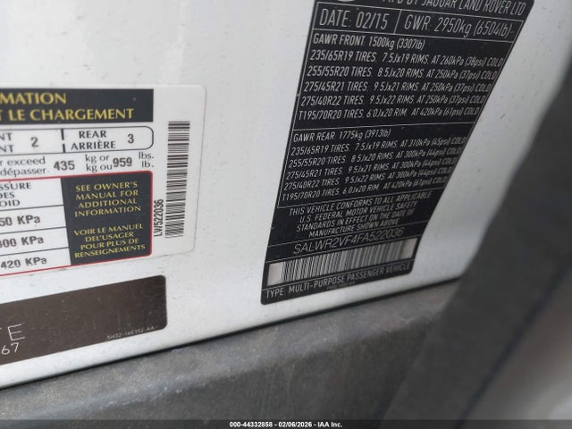 44332858 :رقم المزاد ، SALWR2VF4FA522036 vin ، 2015 Land Rover Range Rover Sport 3.0l V6 Supercharged Hse مزاد بيع