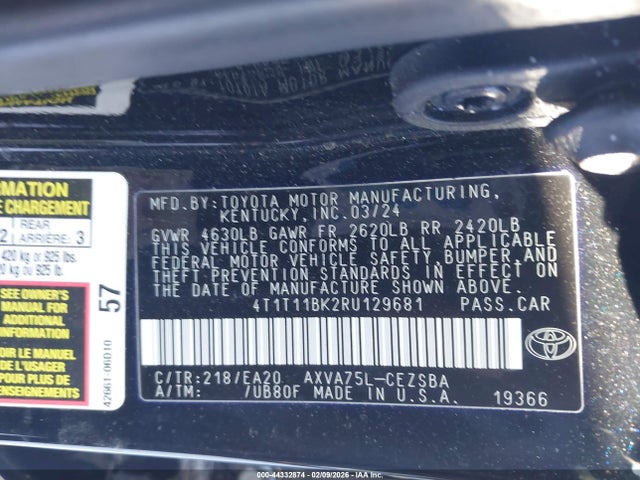 4T1T11BK2RU129681 Toyota CAMRY SE