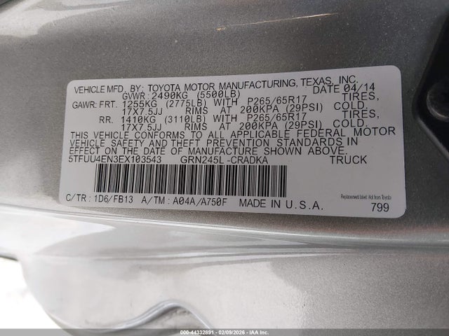 Toyota Tacoma Base V6 2014 5TFUU4EN3EX103543 Image 9