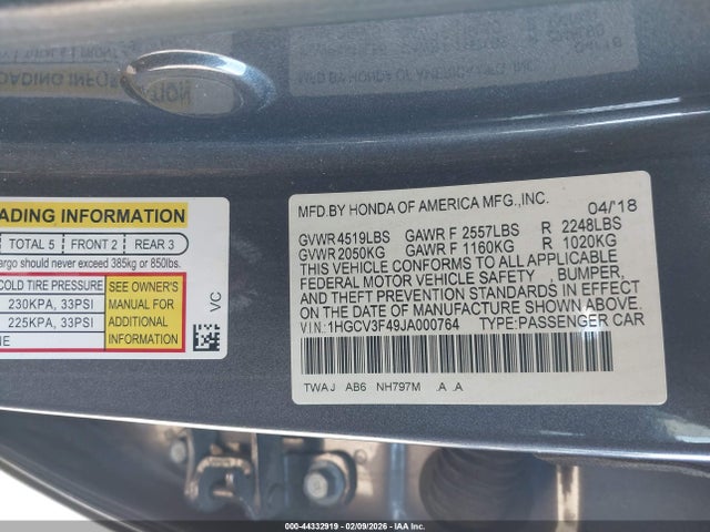 1HGCV3F49JA000764 Honda Accord Hybrid Ex