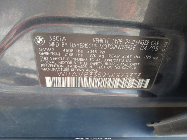 Aukcja sprzedaży 2006 Bmw 330i, vin: WBAVB33596KR75373, numer aukcji: 44332922