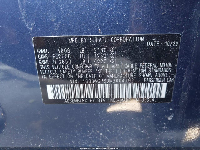 Продаж на аукціоні авто 2021 Subaru Legacy Touring Xt, vin: 4S3BWGP60M3004192, номер лоту: 44332968