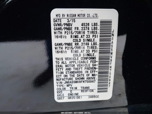 JN8AS5MV9FW758947 Nissan Rogue Select S