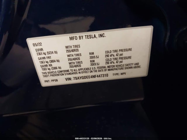 2022 TESLA MODEL Y 7SAYGDEE4NF447310 Photo 8