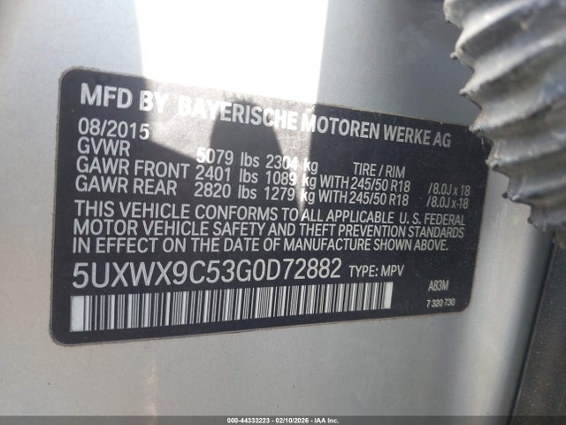 Продажа на аукционе авто 2016 Bmw X3 Xdrive28i, vin: 5UXWX9C53G0D72882, номер лота: 44333223