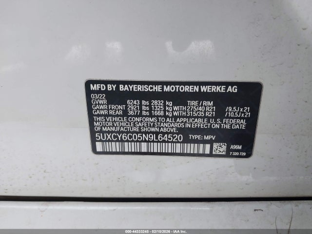 2022 BMW X6 5UXCY6C05N9L64520 Photo 8