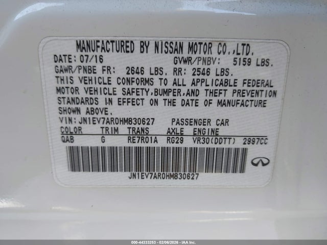 Продажа на аукционе авто 2017 Infiniti Q50 3.0t Sport, vin: JN1EV7AR0HM830627, номер лота: 44333253