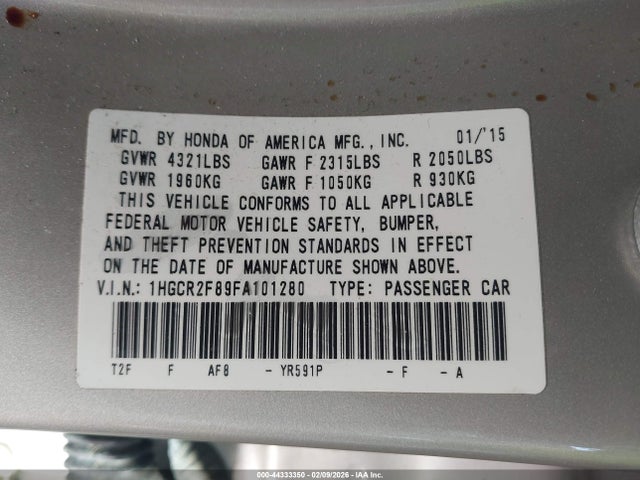 Honda Accord Ex-l 2015 1HGCR2F89FA101280 Image 9