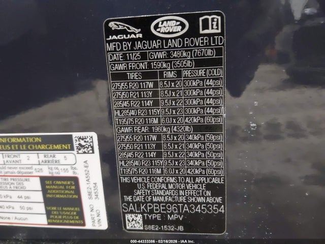 SALKPBE96TA345354 Land Rover Range Rover P530 Se 7 Seat