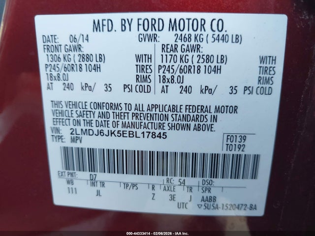 2LMDJ6JK5EBL17845 Lincoln MKX