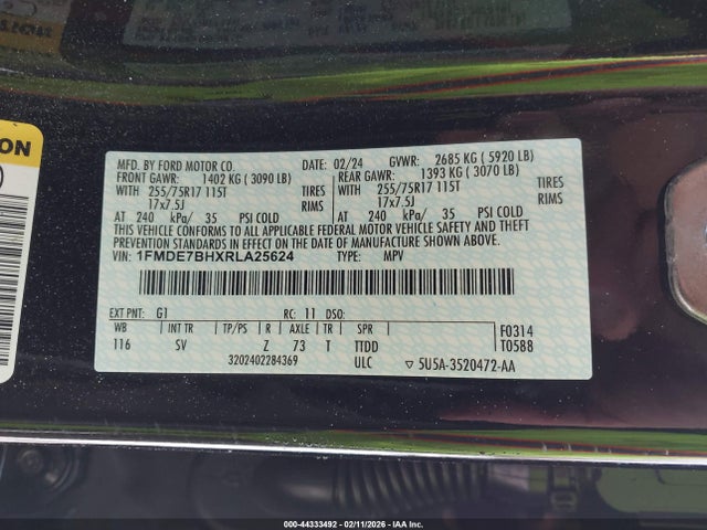 44333492 :رقم المزاد ، 1FMDE7BHXRLA25624 vin ، 2024 Ford Bronco Big Bend مزاد بيع