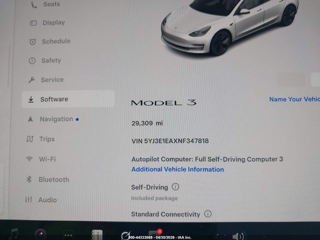 Aukcja sprzedaży 2022 Tesla Model 3 Rear-wheel Drive, vin: 5YJ3E1EAXNF347818, numer aukcji: 44333569
