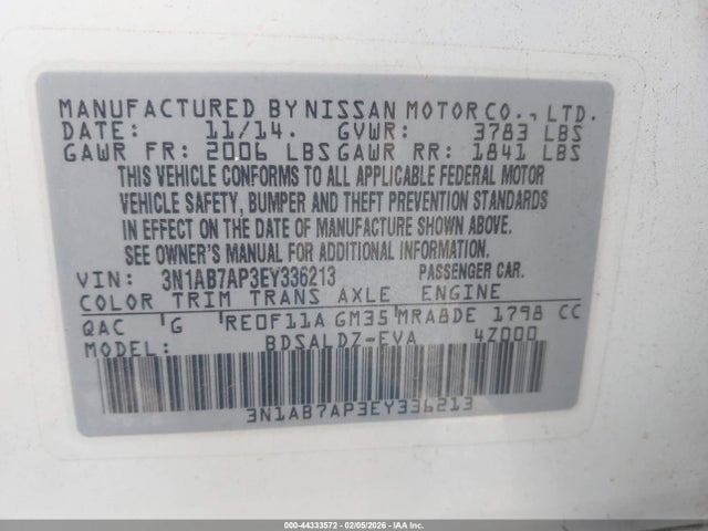 3N1AB7AP3EY336213 Nissan SENTRA SV