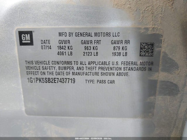 1G1PK5SB2E7437719 Chevrolet CRUZE LT