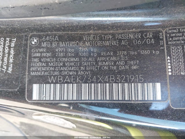 2004 BMW 645CI WBAEK734X4B321915 Photo 8